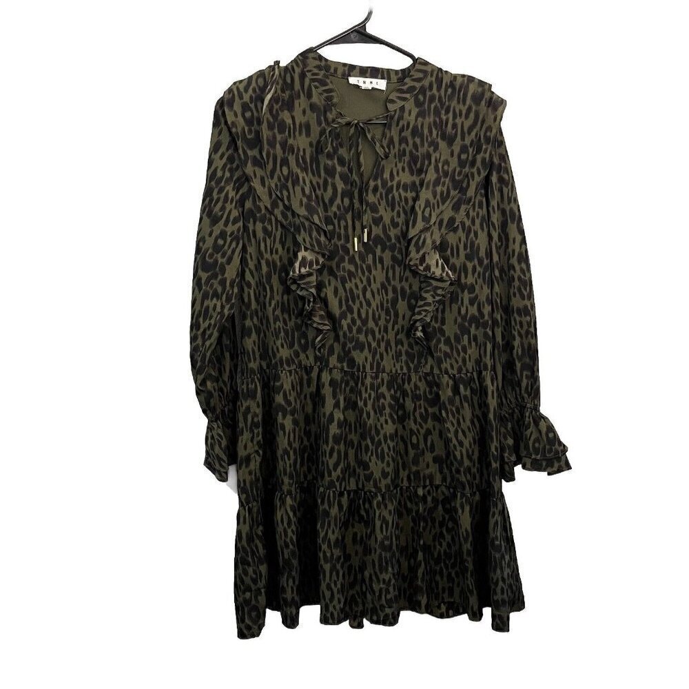 THML Anthropologie Ruffled Short Dress Long Sleeve Tiered Green Size XS